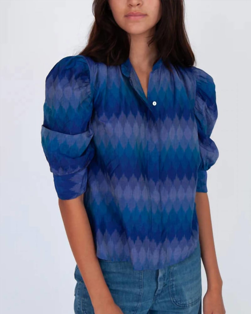 Front of a model wearing a size L Surya Top in Lake in Lake by matta. | dia_product_style_image_id:340459
